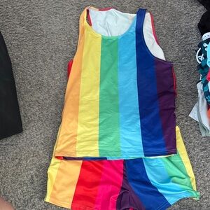 Rainbow Striped gay rainbow Tank Top and Shorts Set